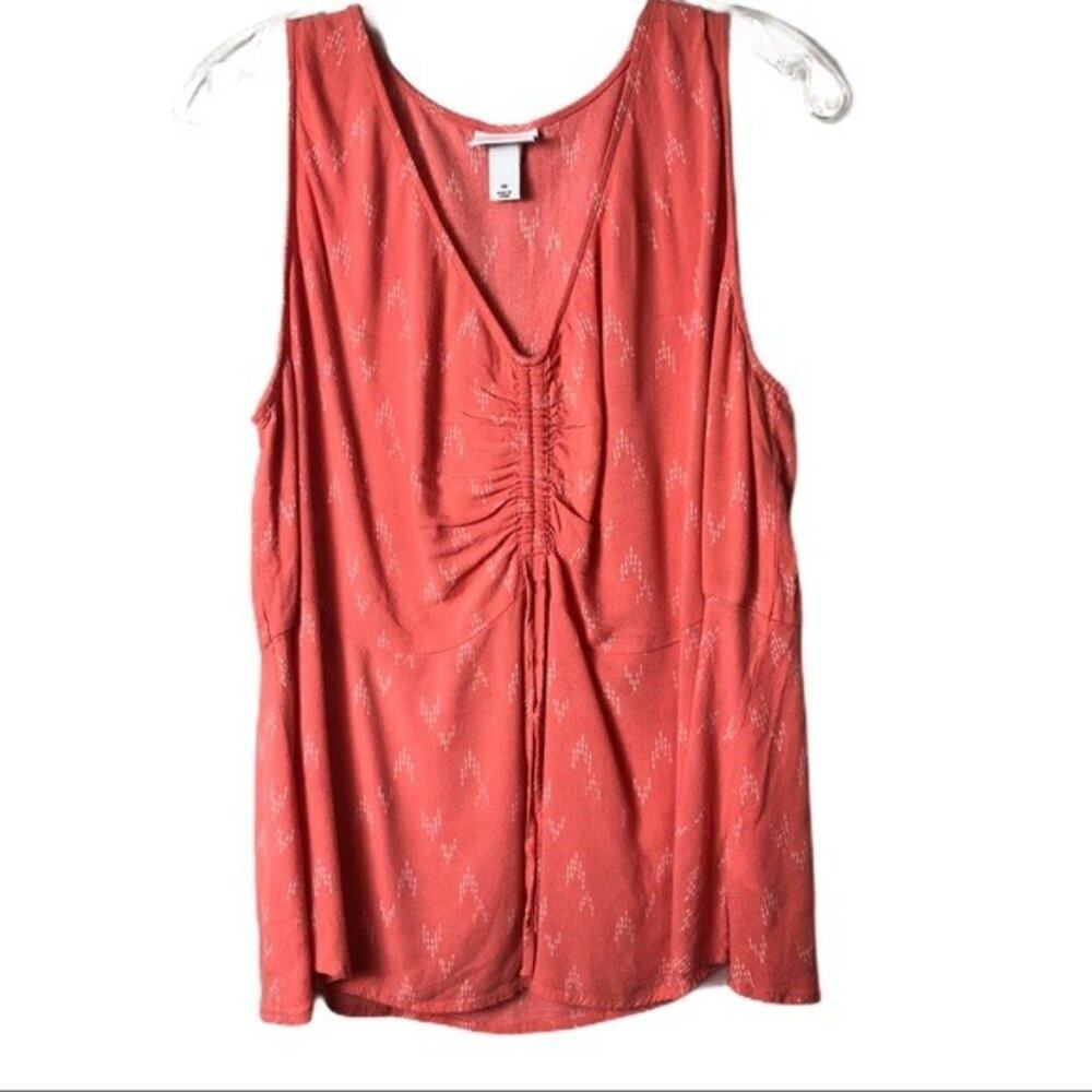 Ava & Viv Women Top Plus Size 1X Orange Peach Color Sleeveless V-Neck Blouse